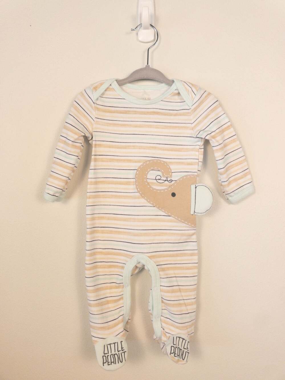 "Little Peanut" Striped Elephant Footed Romper Sleep & Play size 3-6M